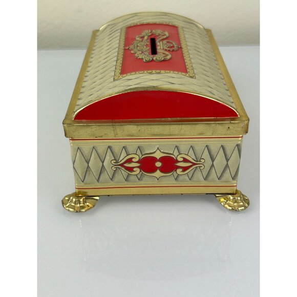 Fricke & Nacke Metal Tin Coin Trinket Box Western Germany Red Gold Tone Vintage - Picture 9 of 15